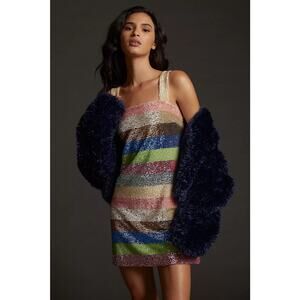 Anthropologie Not So Serious Shimmer Striped Mini Dress Size 0 Party Club NWT